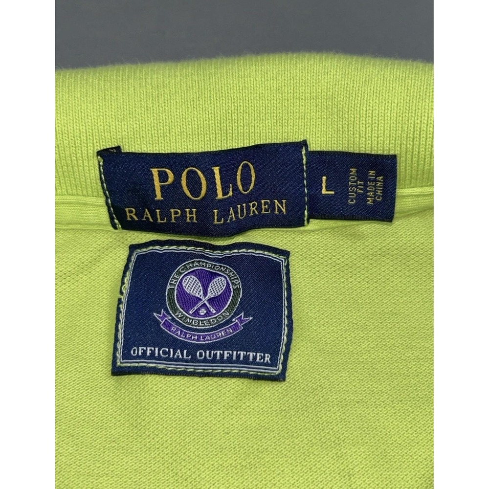 Wimbledon Polo Shirt Mens Large Green Pique Tennis Ralph Lauren Custom Fit - Picture 5 of 9